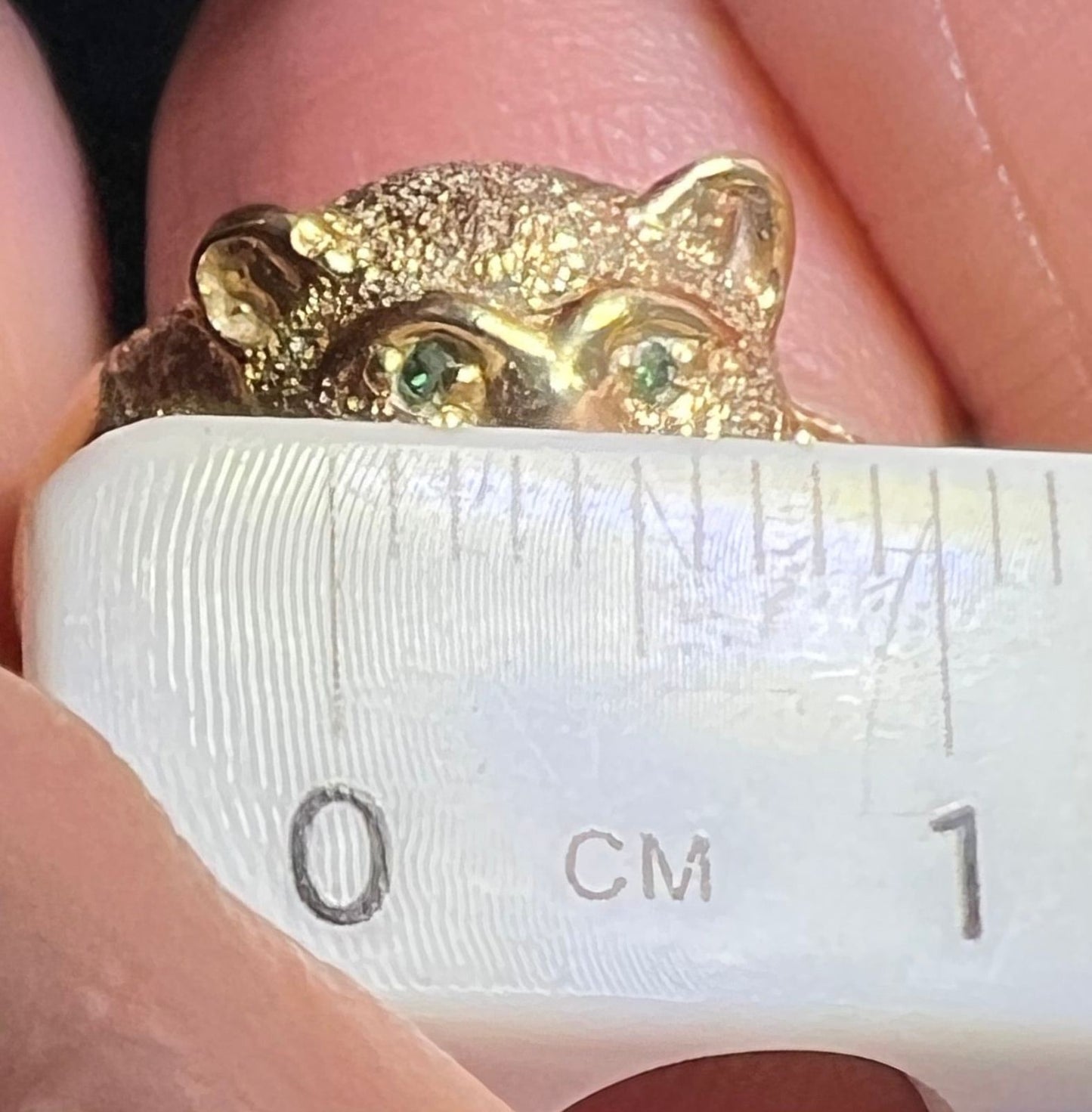 10k Yellow Gold PANTHER Cub ring with Green Diamond Eyes