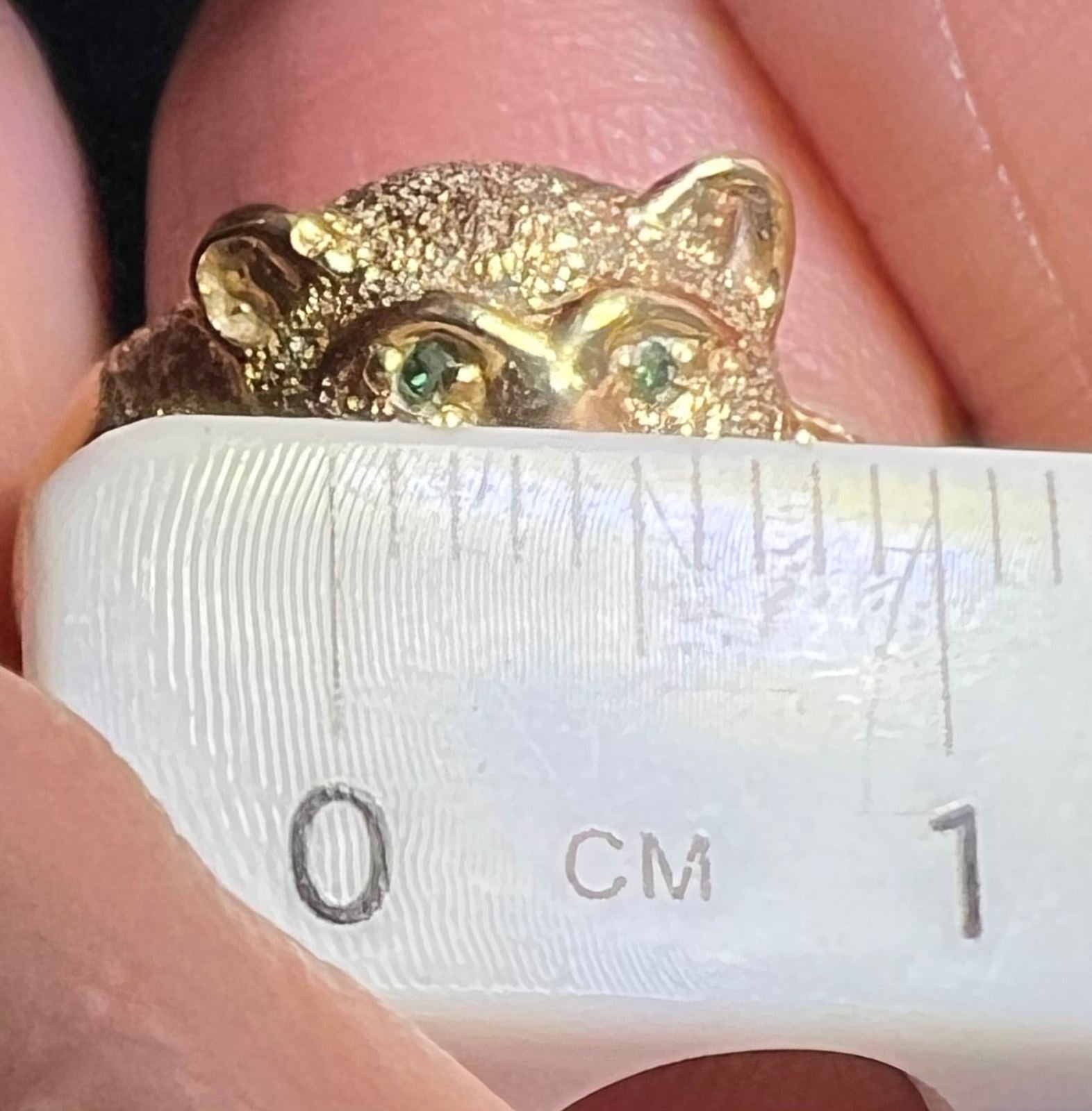 10k Yellow Gold PANTHER Cub ring with Green Diamond Eyes