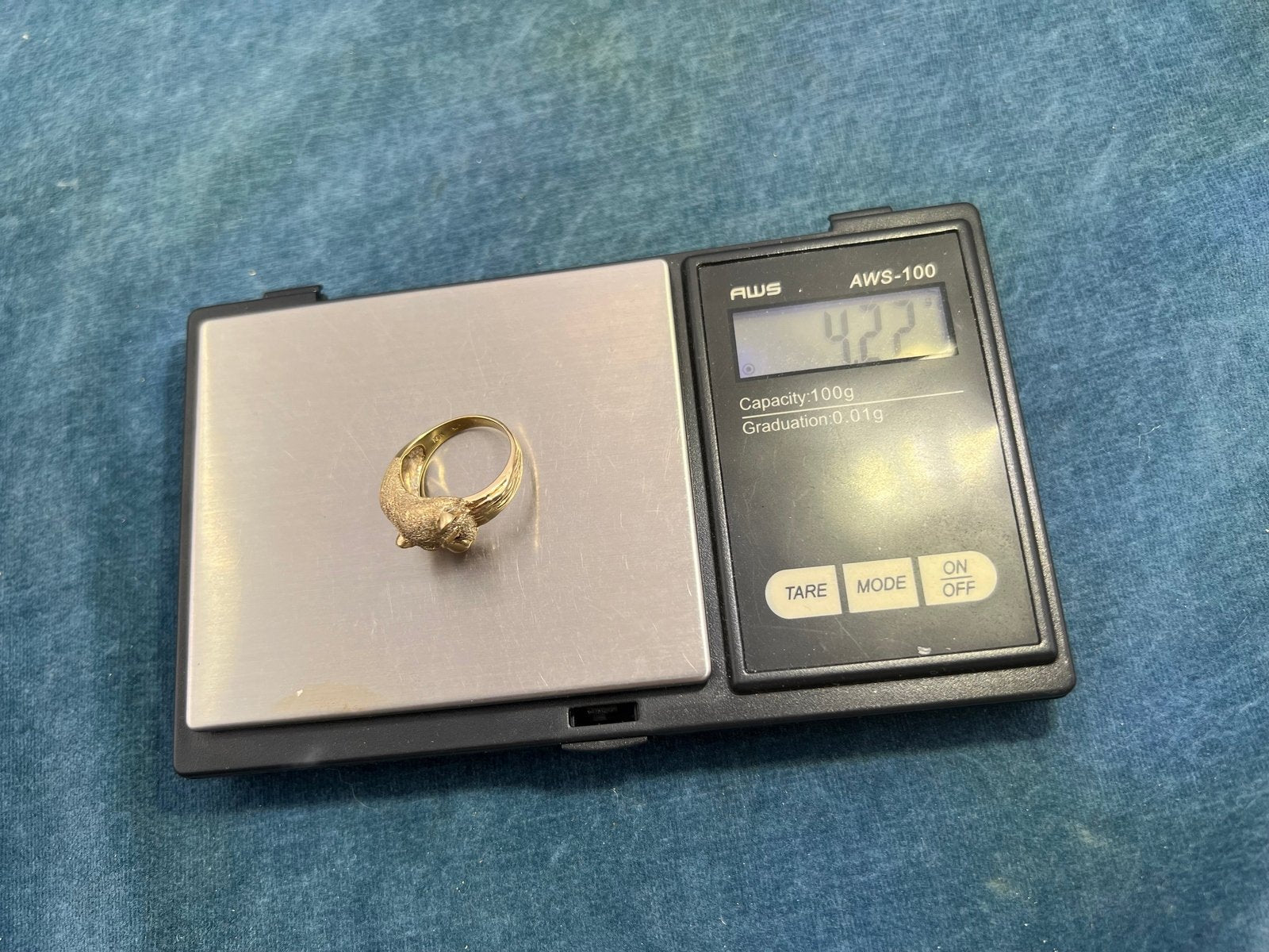 10k Yellow Gold PANTHER Cub ring with Green Diamond Eyes