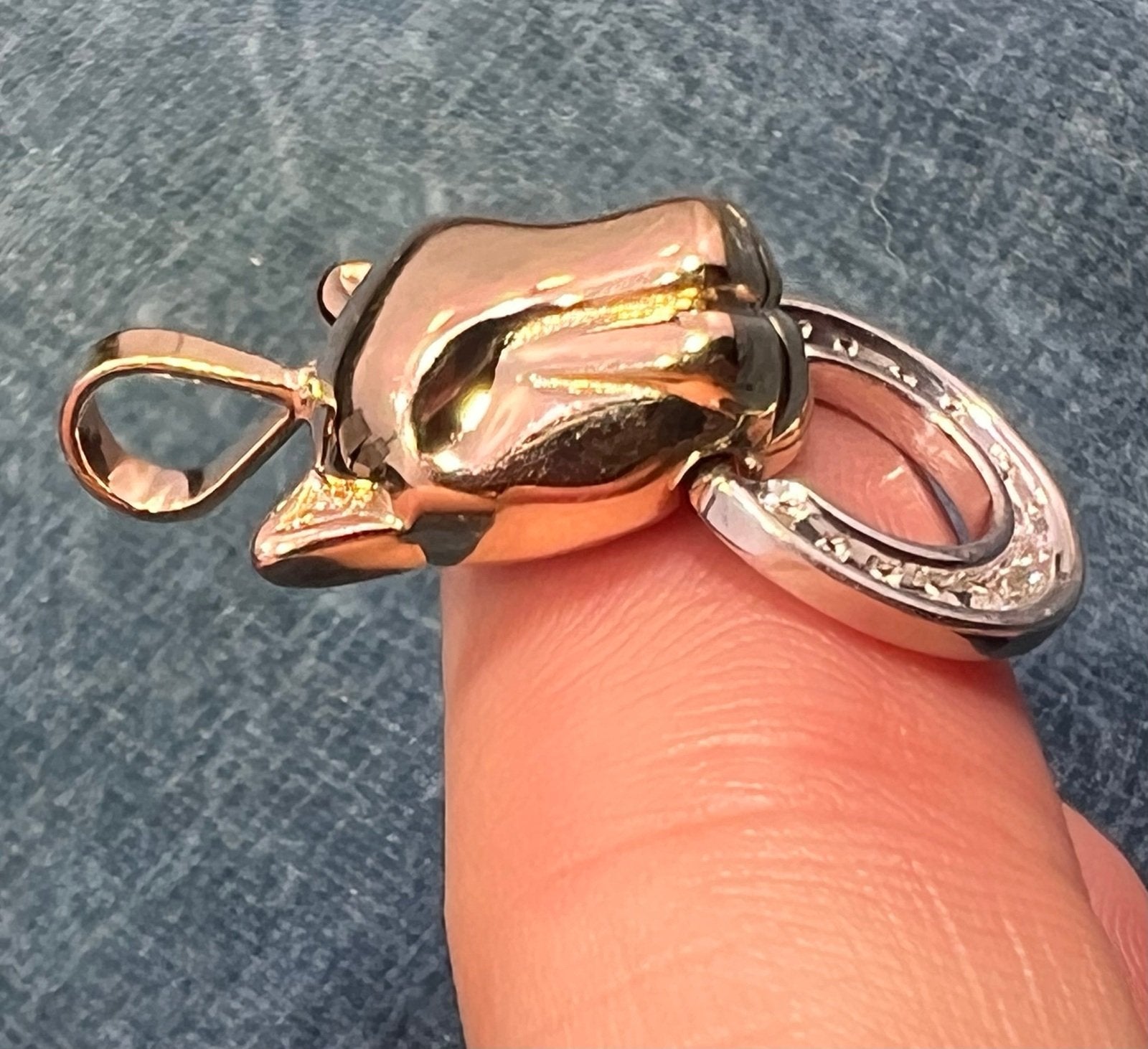 10k Yellow Gold PANTHER Pendant w 925 Sterling + Diamond Circle