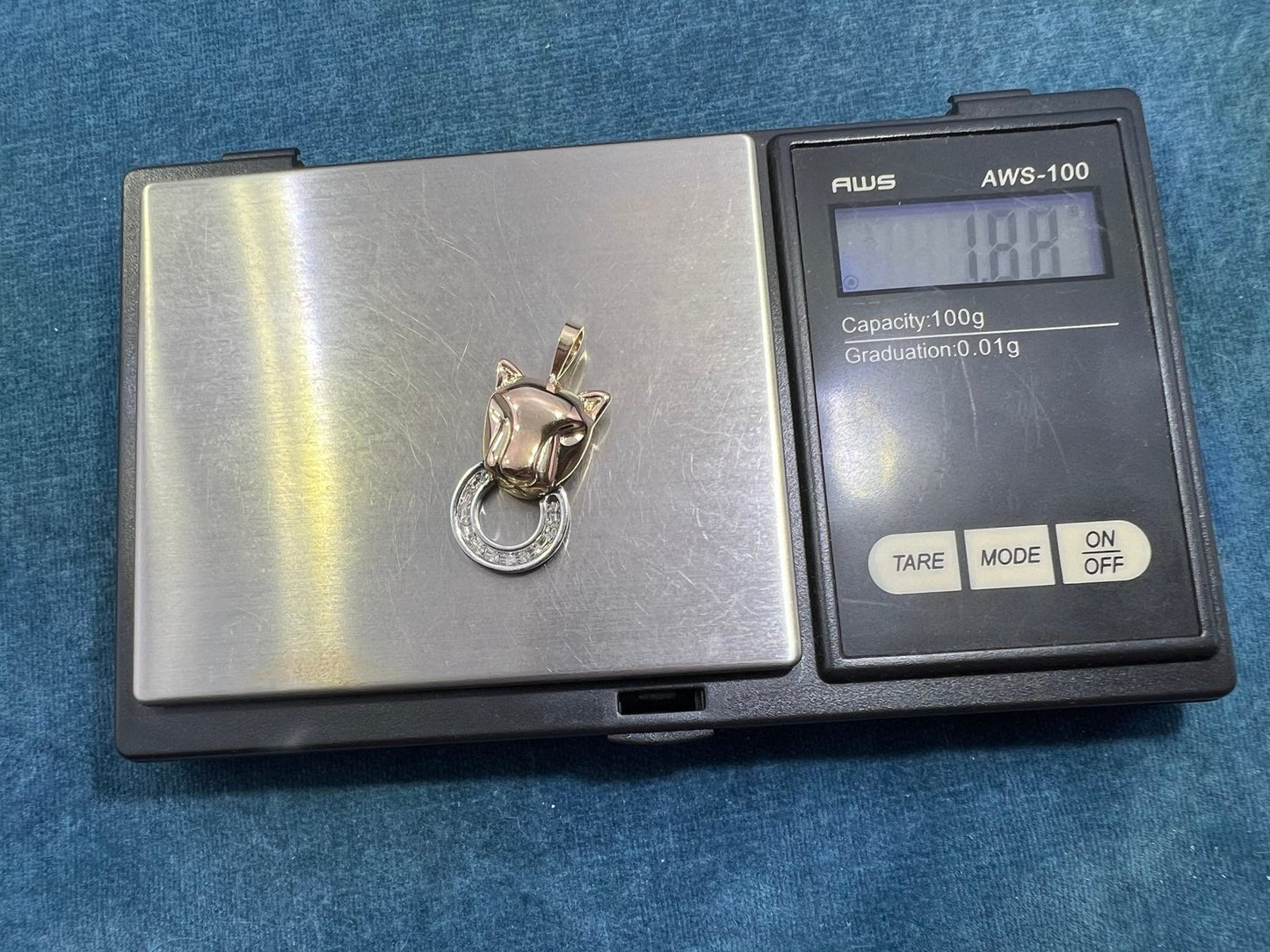 10k Yellow Gold PANTHER Pendant w 925 Sterling + Diamond Circle