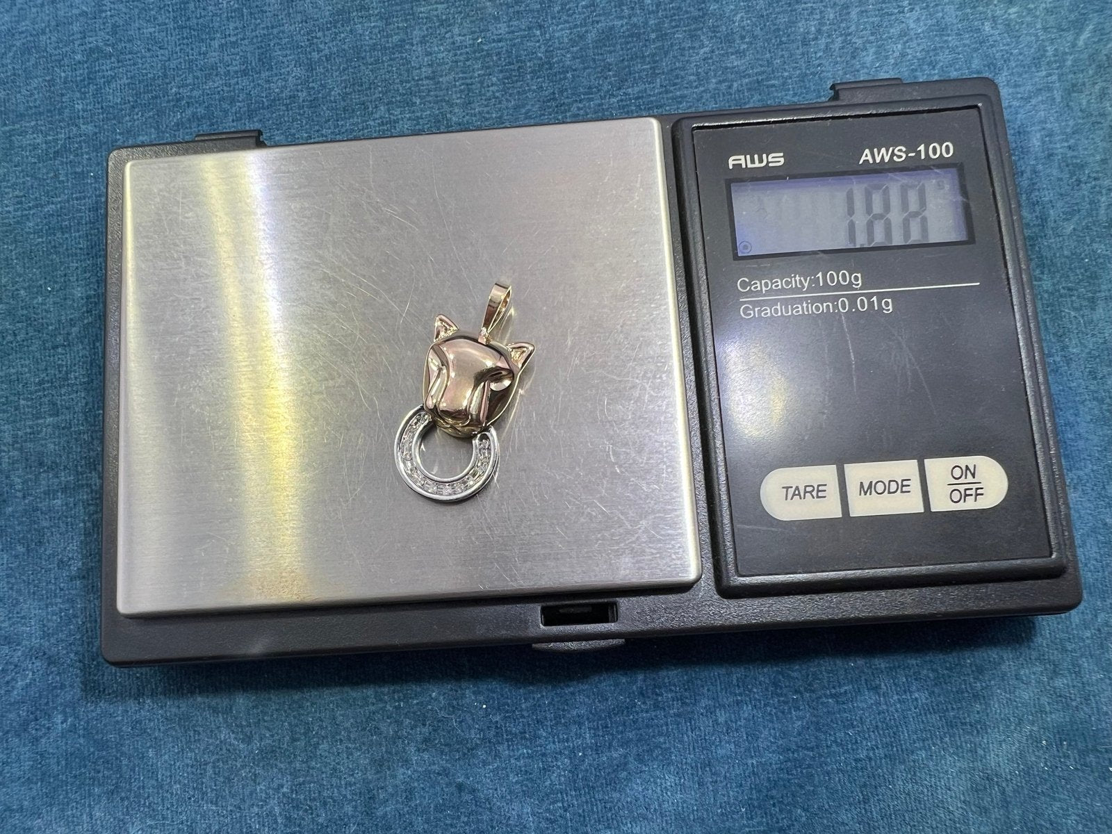 10k Yellow Gold PANTHER Pendant w 925 Sterling + Diamond Circle