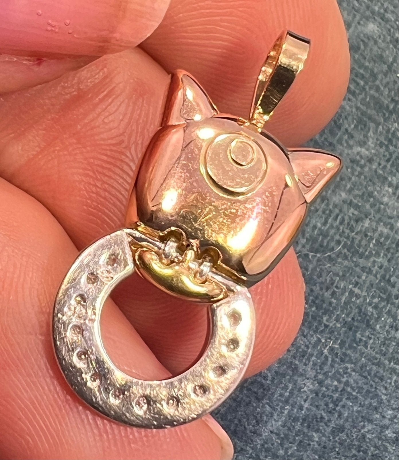 10k Yellow Gold PANTHER Pendant w 925 Sterling + Diamond Circle