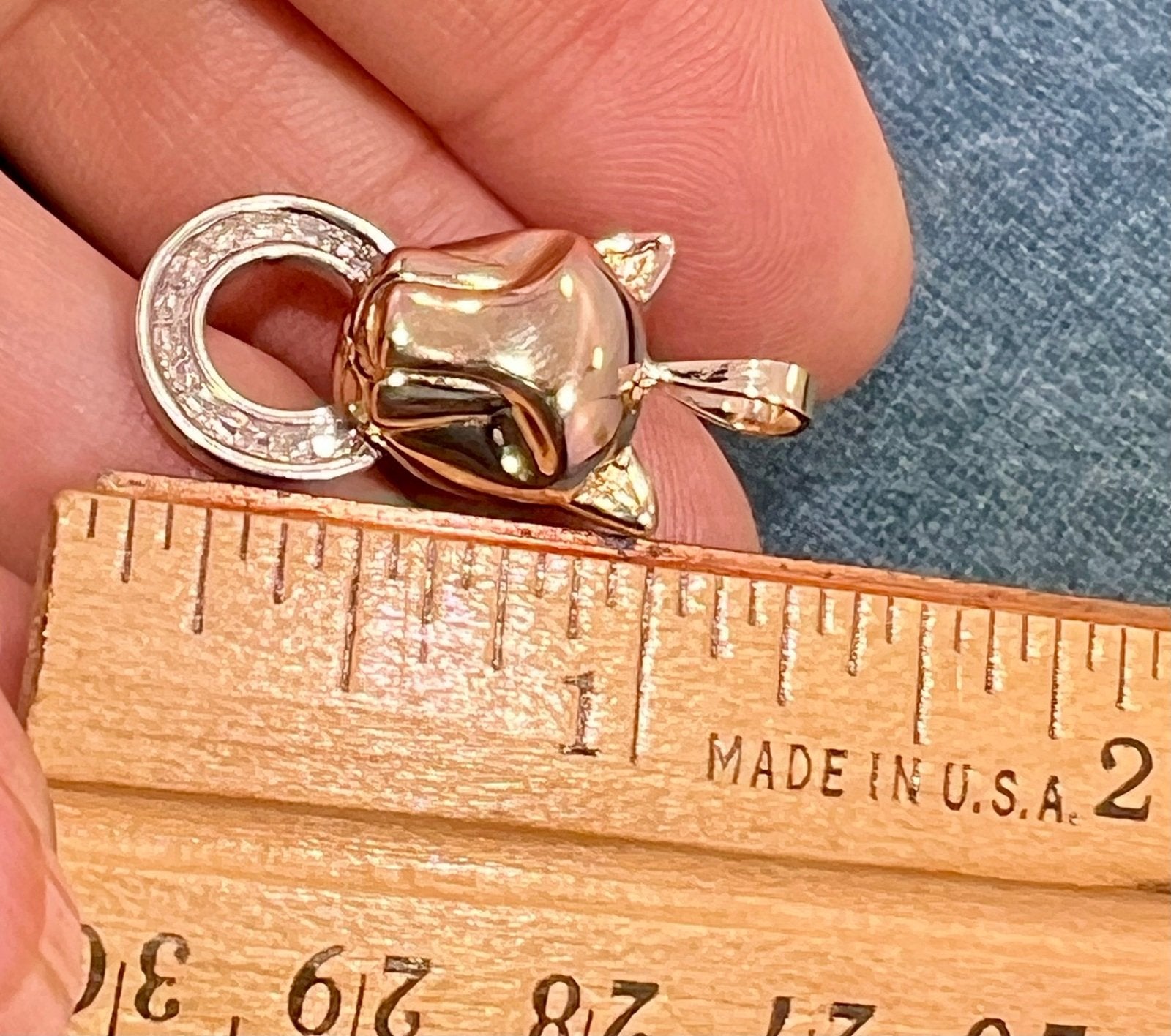 10k Yellow Gold PANTHER Pendant w 925 Sterling + Diamond Circle