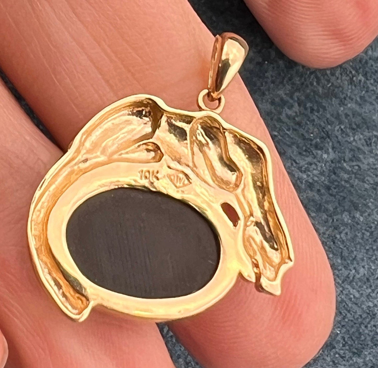10k Yellow Gold Panther Tiger Cat on Black Onyx Pendant. Designer