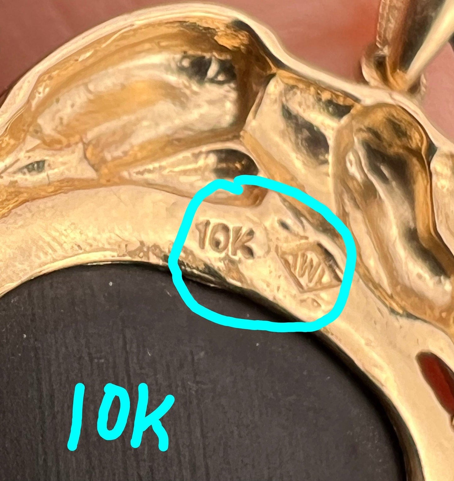 10k Yellow Gold Panther Tiger Cat on Black Onyx Pendant. Designer