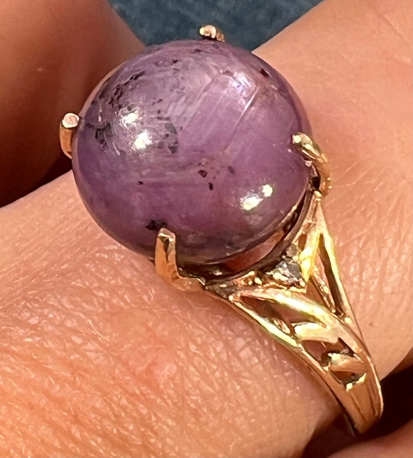 10k Yellow Gold Purple Star Sapphire Ruby Ring. Filigree Band *Video*