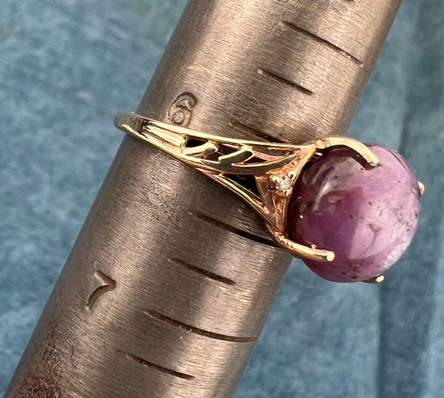 10k Yellow Gold Purple Star Sapphire Ruby Ring. Filigree Band *Video*