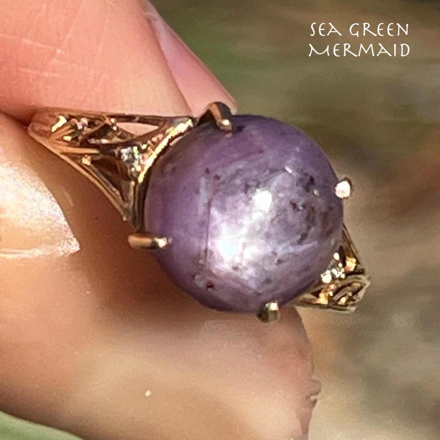 10k Yellow Gold Purple Star Sapphire Ruby Ring. Filigree Band *Video*