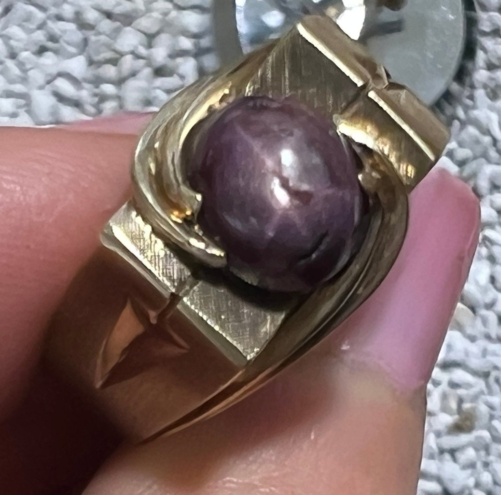 10k Yellow Gold Purple Star Sapphire Ruby Signet Ring. 9g *Video*