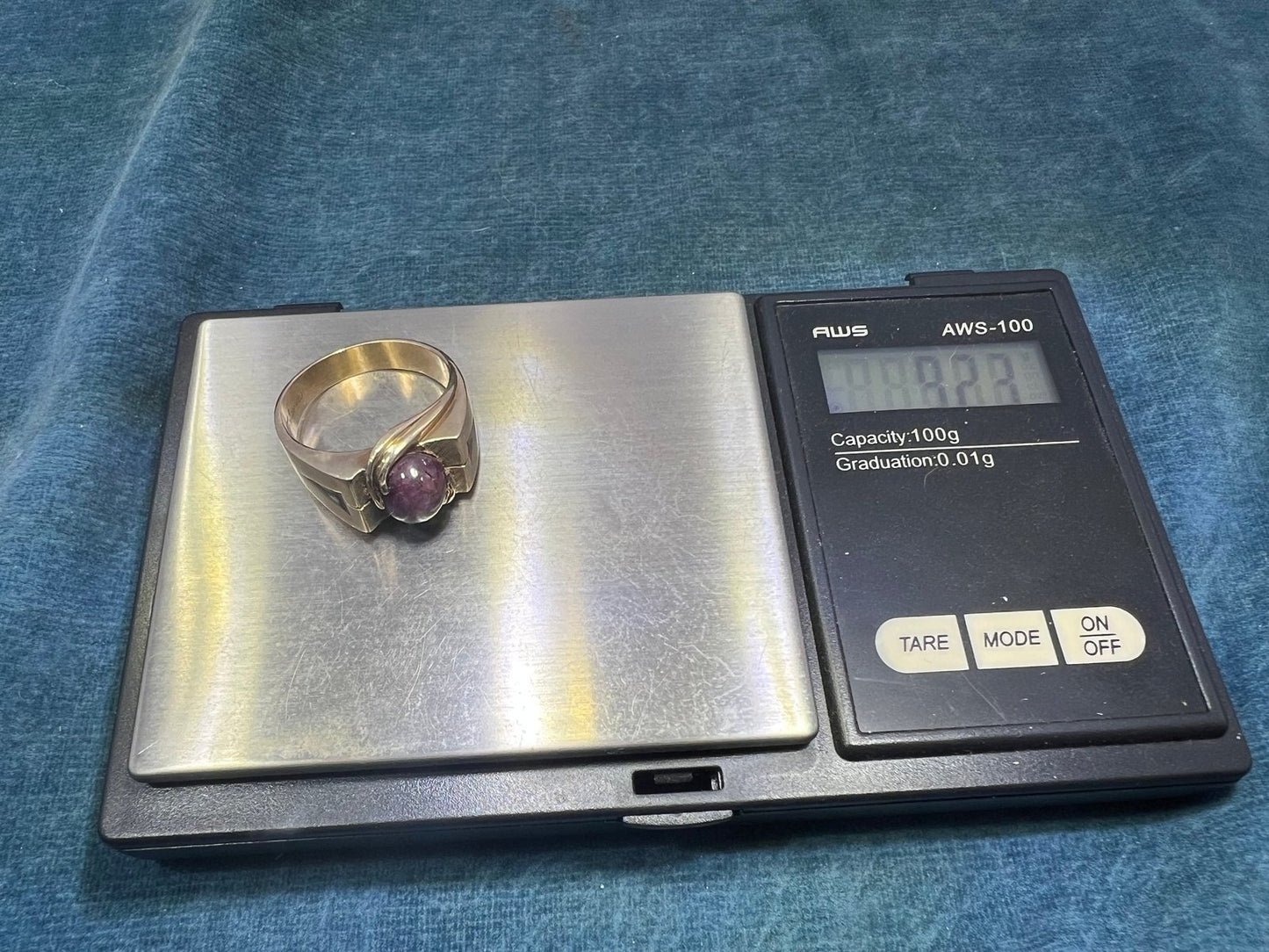 10k Yellow Gold Purple Star Sapphire Ruby Signet Ring. 9g *Video*