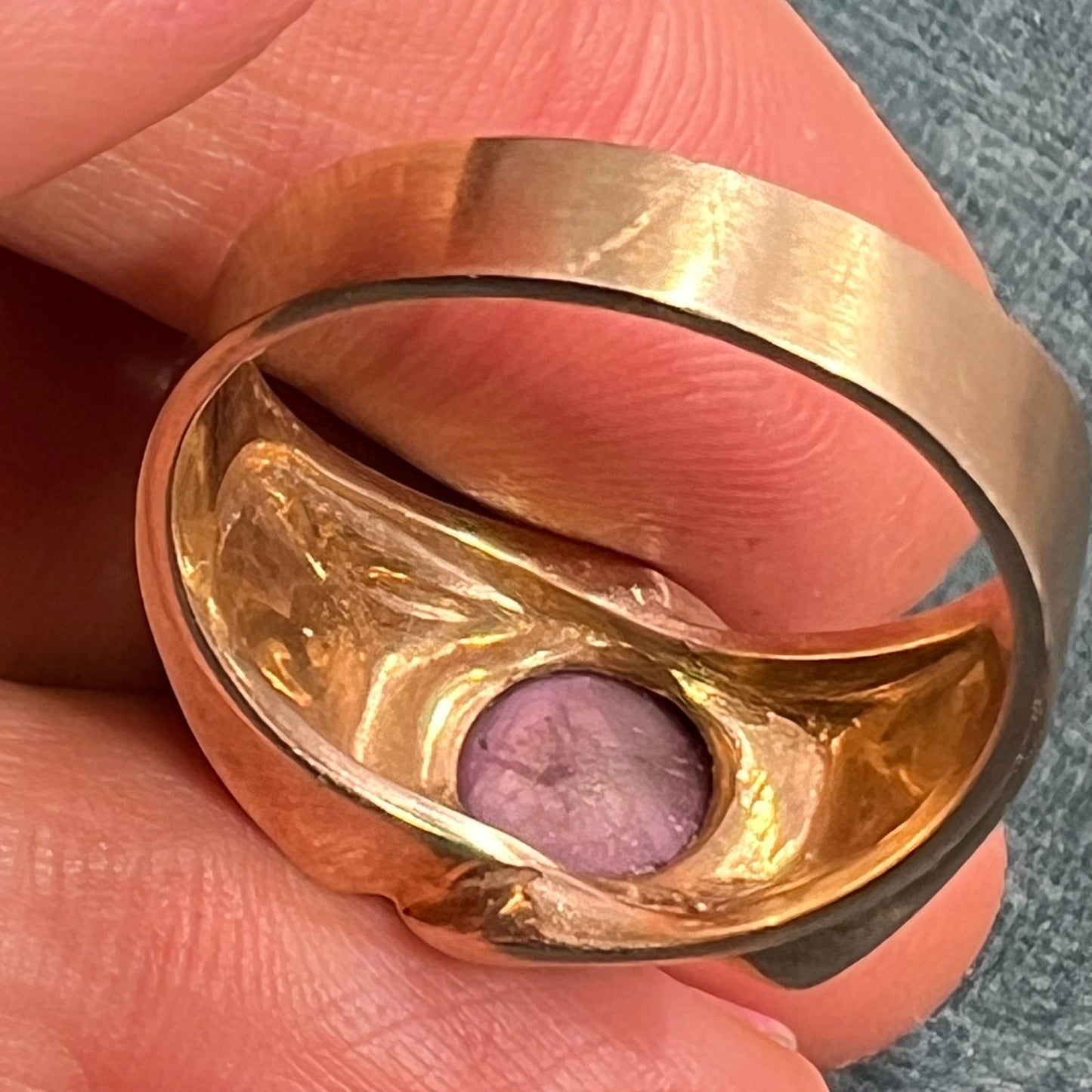10k Yellow Gold Purple Star Sapphire Ruby Signet Ring. 9g *Video*