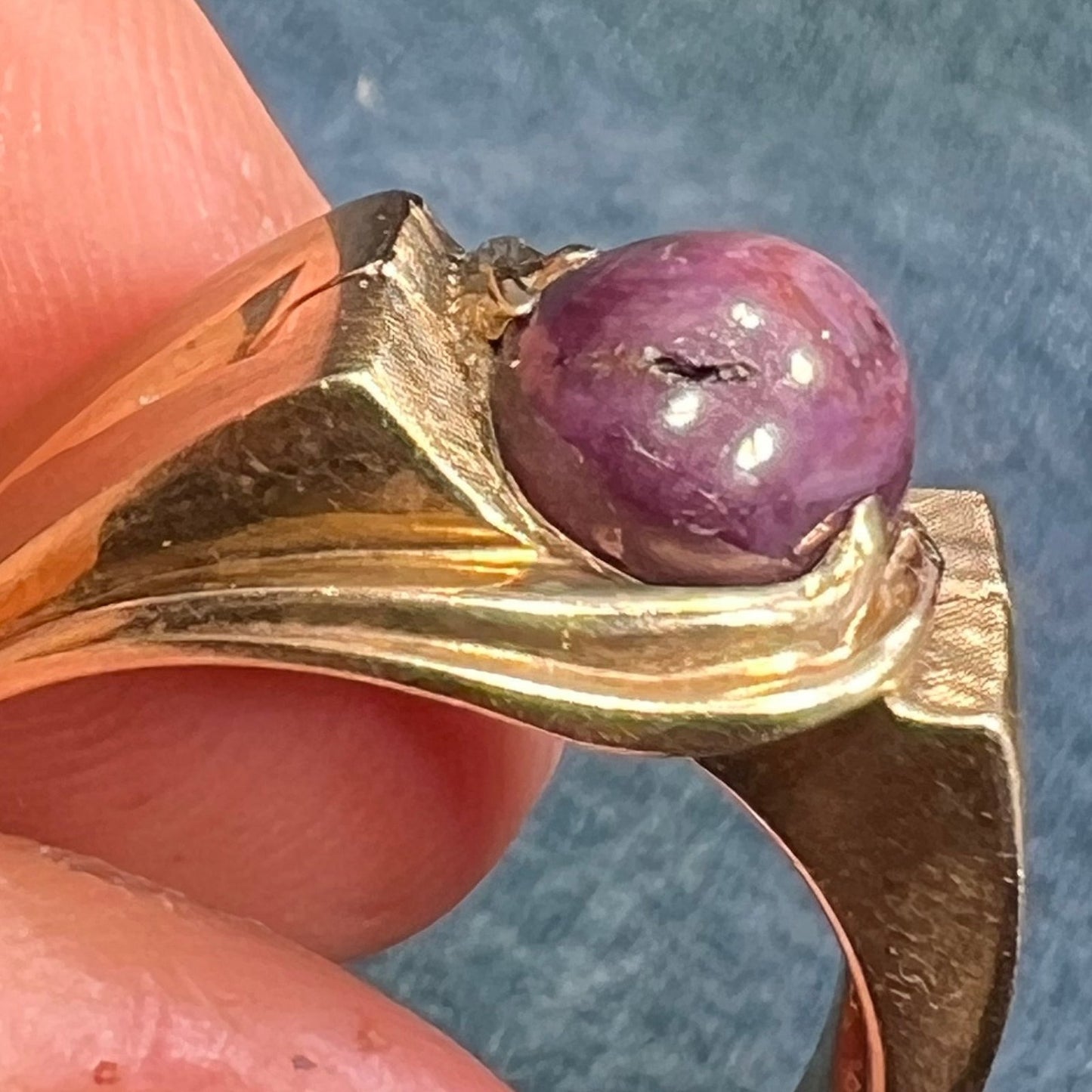 10k Yellow Gold Purple Star Sapphire Ruby Signet Ring. 9g *Video*