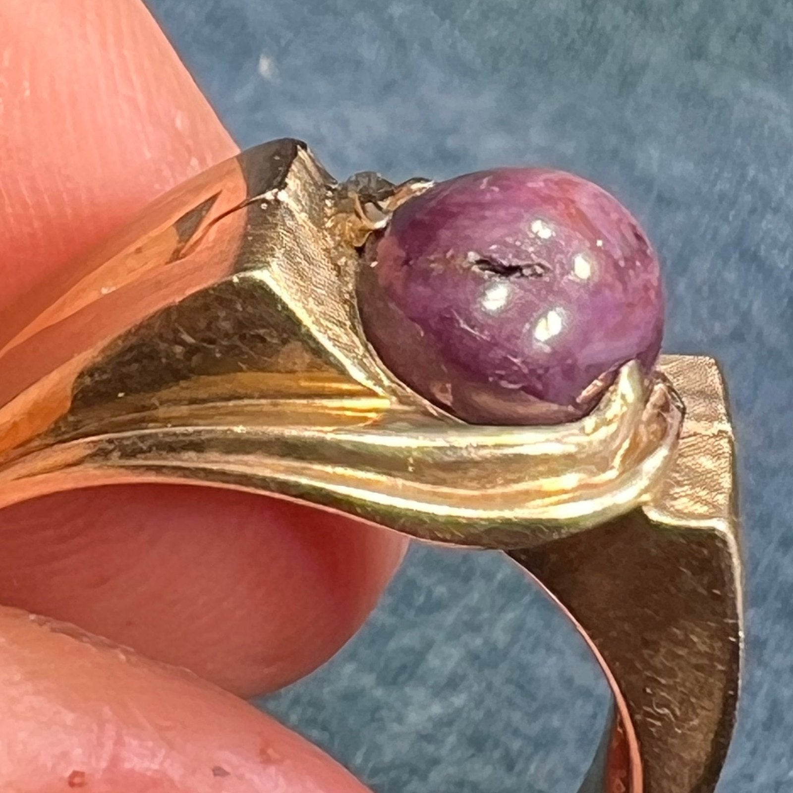 10k Yellow Gold Purple Star Sapphire Ruby Signet Ring. 9g *Video*