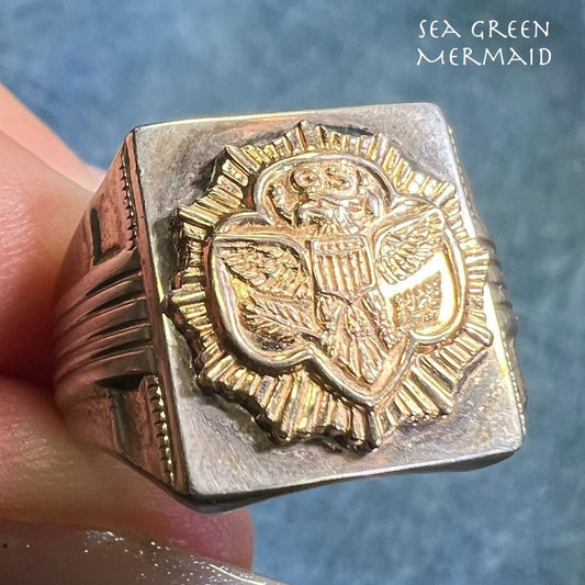 10k Yellow Gold *Rare* Girl Scout Emblem & 925 Ring. Art Deco