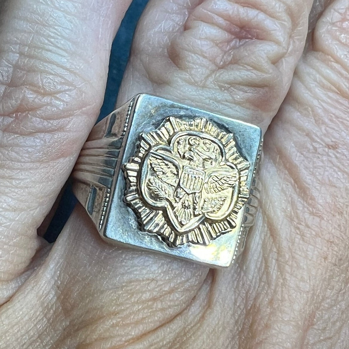 10k Yellow Gold *Rare* Girl Scout Emblem & 925 Ring. Art Deco