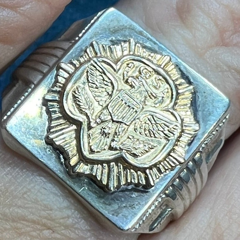 10k Yellow Gold *Rare* Girl Scout Emblem & 925 Ring. Art Deco