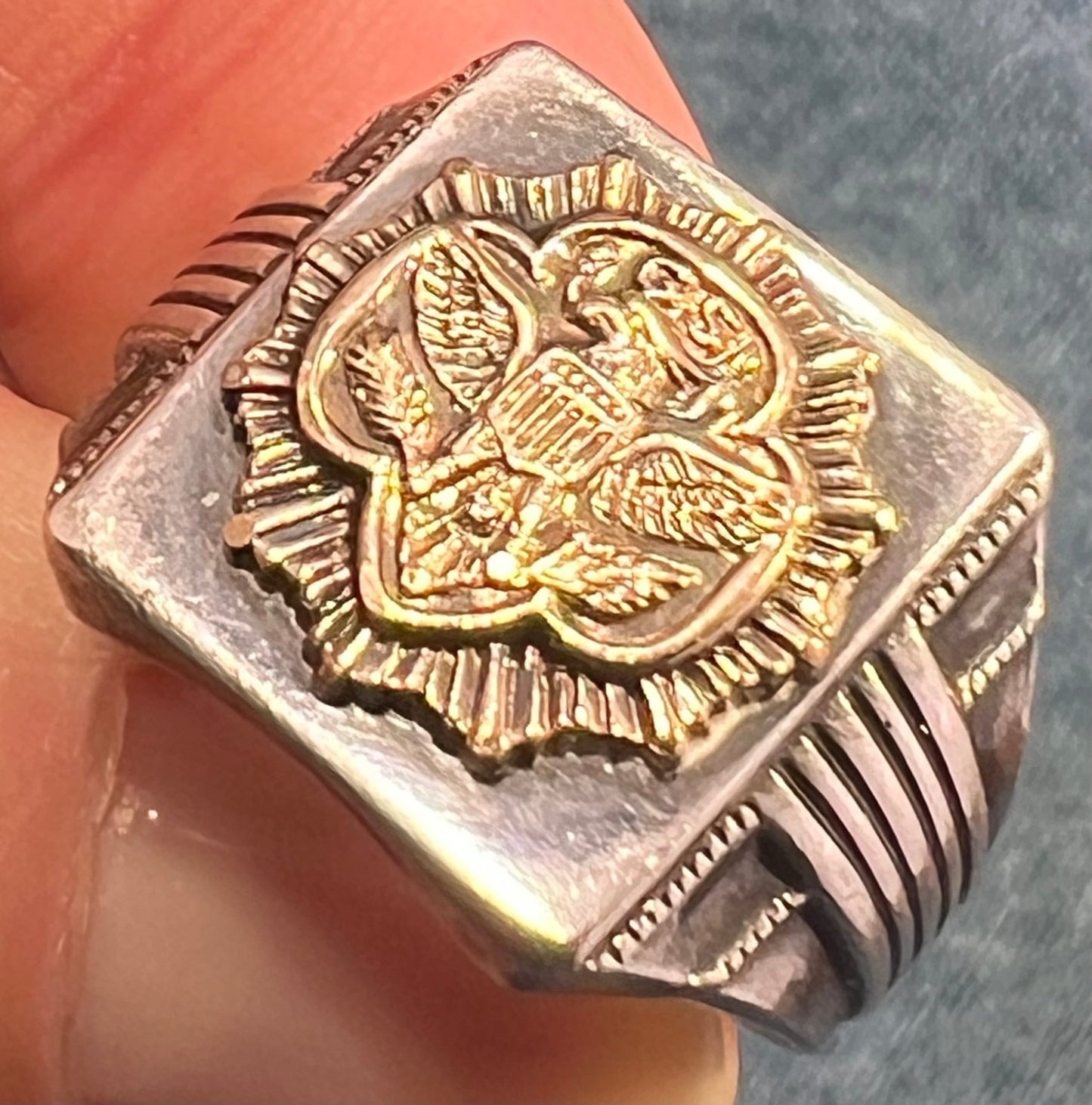 10k Yellow Gold *Rare* Girl Scout Emblem & 925 Ring. Art Deco 5.5