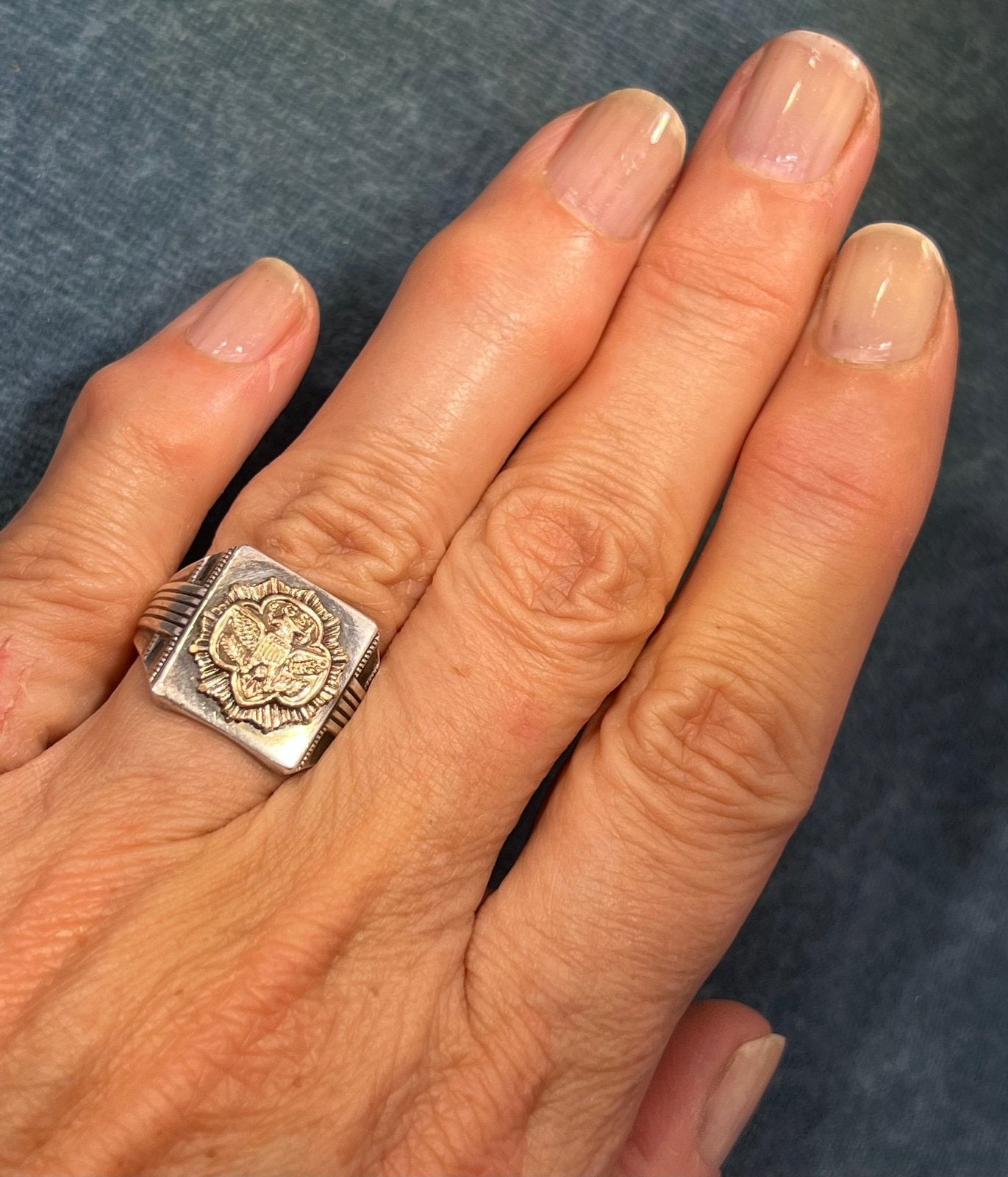 10k Yellow Gold *Rare* Girl Scout Emblem & 925 Ring. Art Deco 5.5