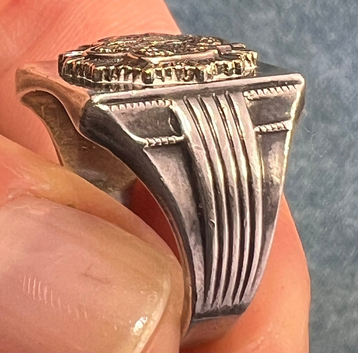 10k Yellow Gold *Rare* Girl Scout Emblem & 925 Ring. Art Deco 5.5