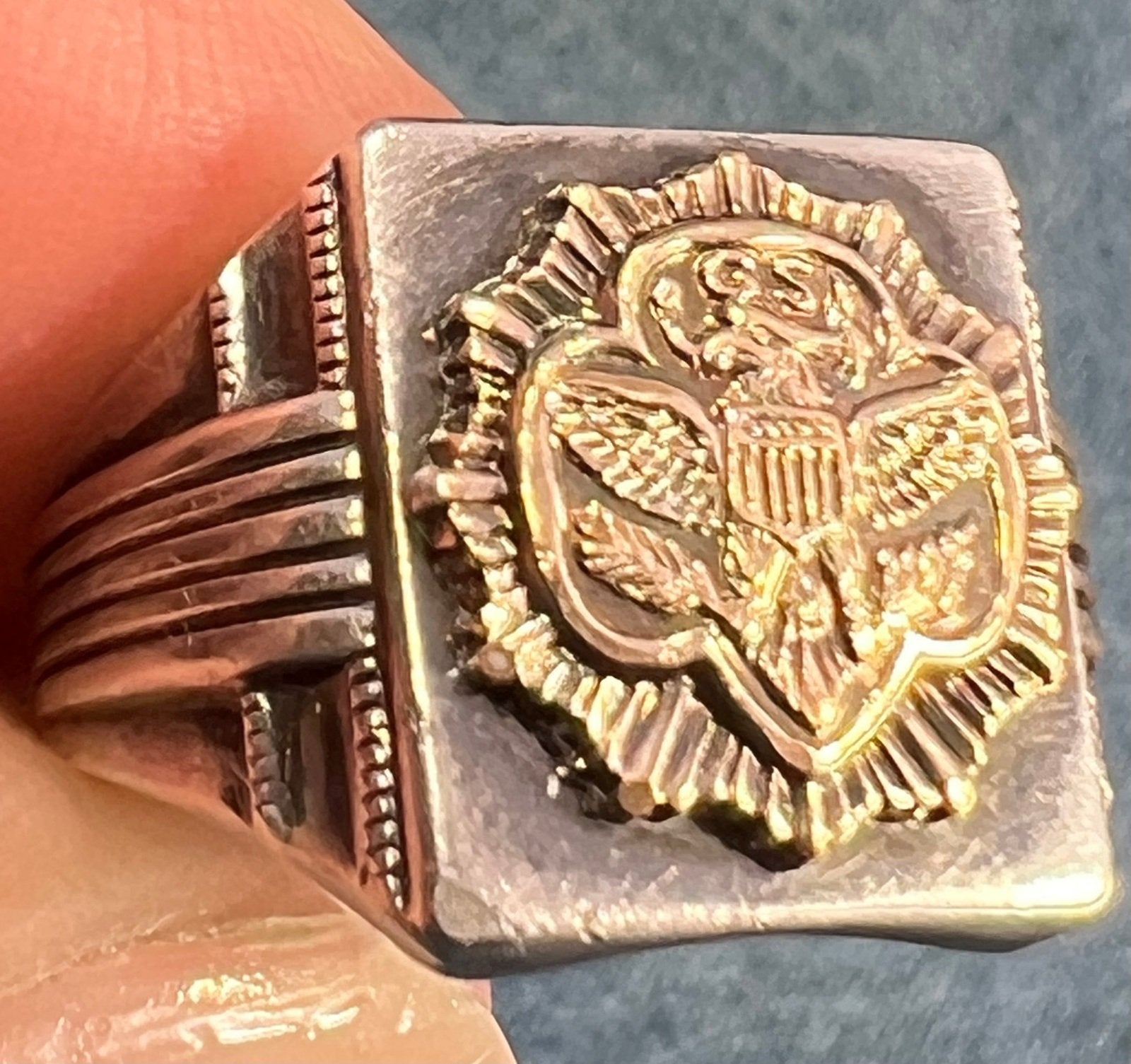 10k Yellow Gold *Rare* Girl Scout Emblem & 925 Ring. Art Deco 5.5