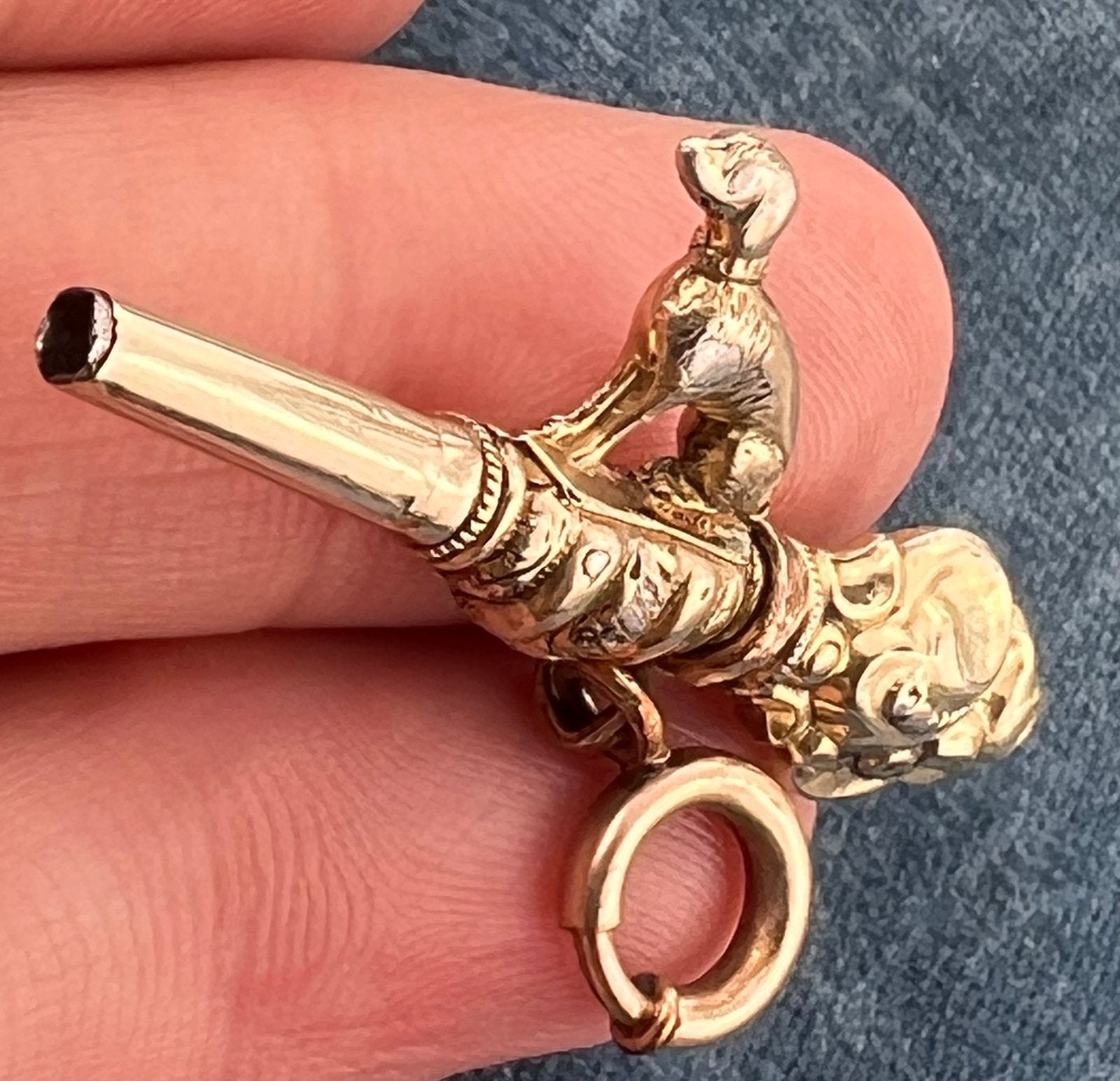 10k Yellow Gold Repousse DOG Watch Key Fob Pendant. Victorian