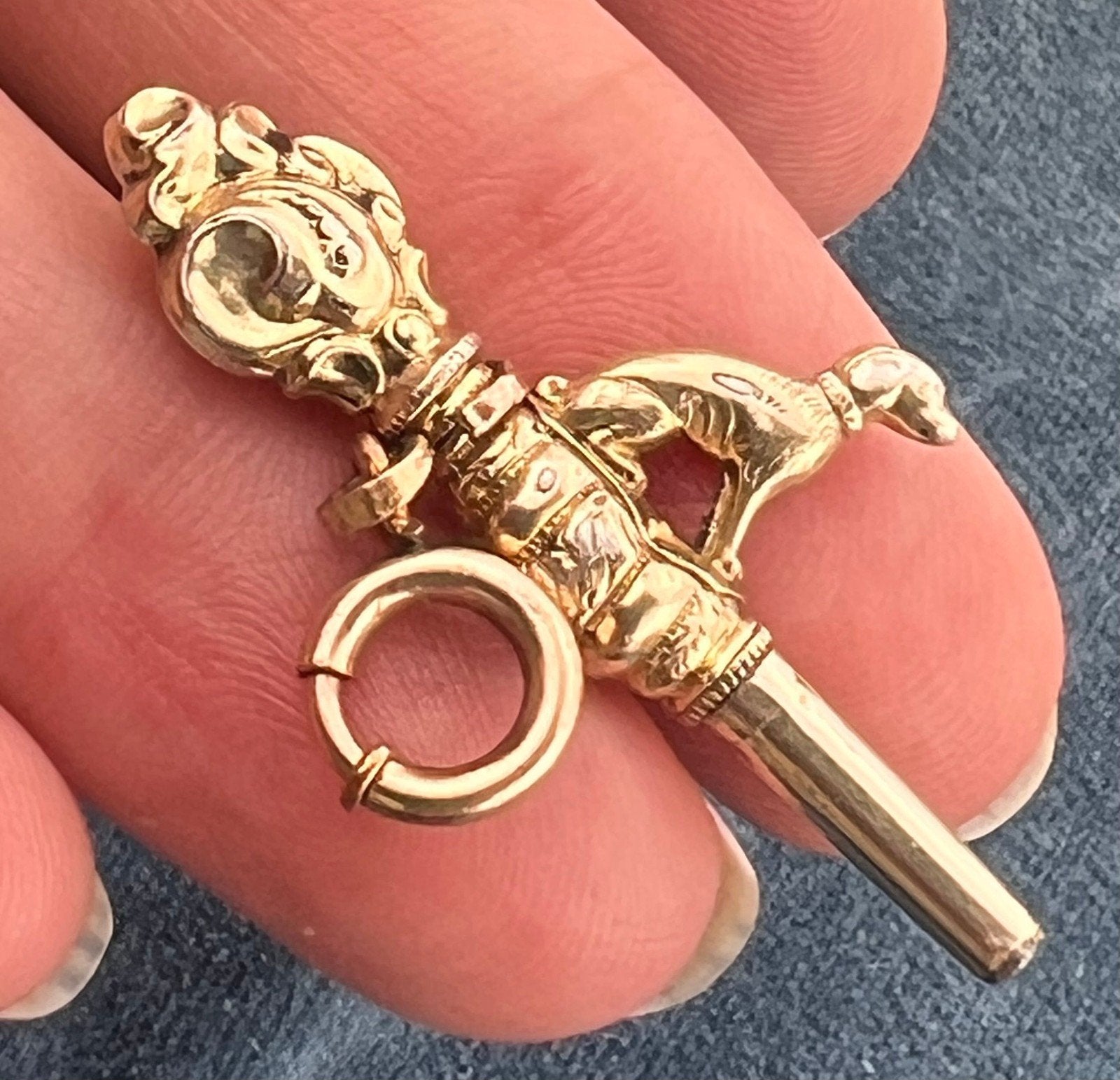 10k Yellow Gold Repousse DOG Watch Key Fob Pendant. Victorian