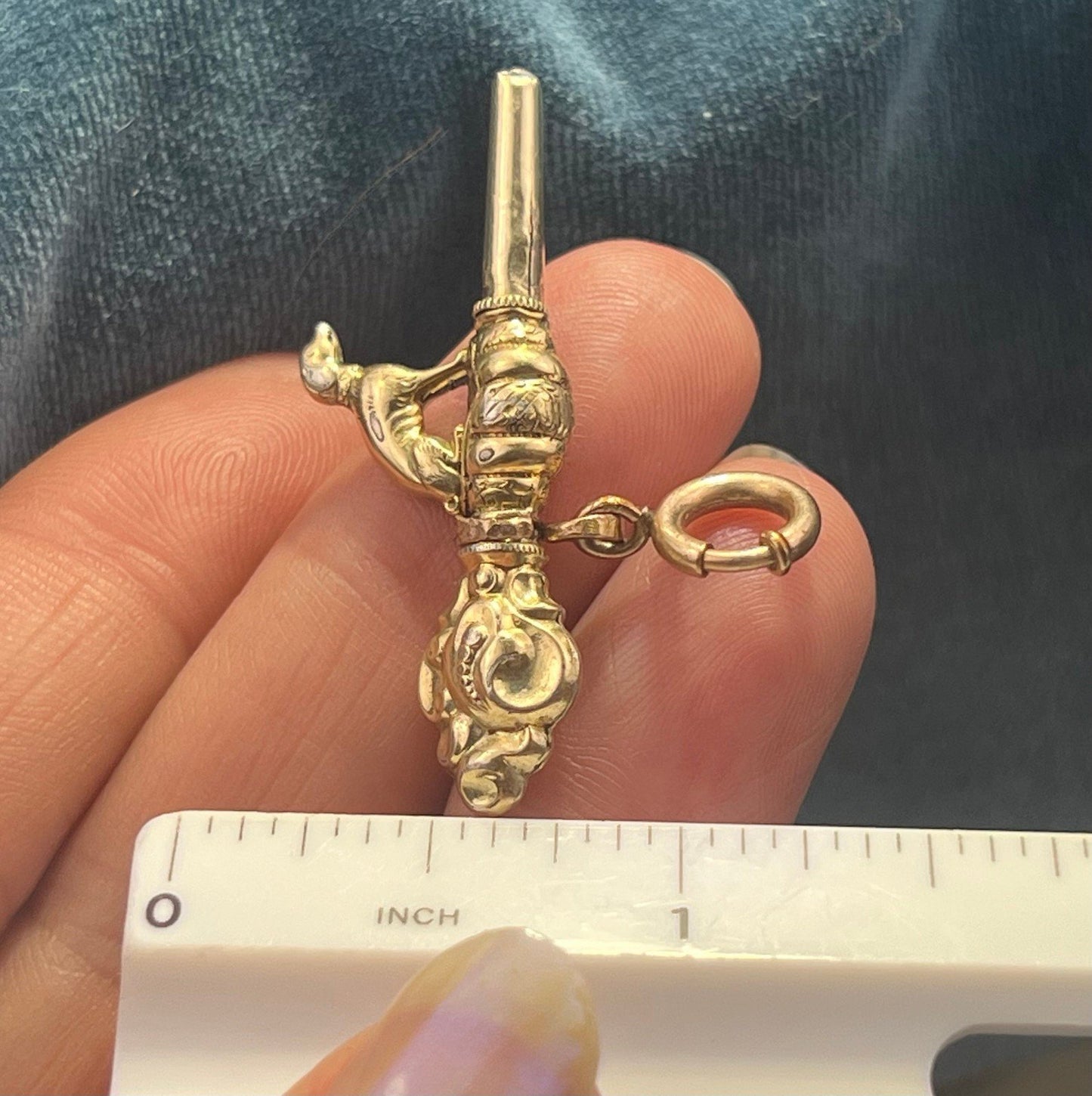 10k Yellow Gold Repousse DOG Watch Key Fob Pendant. Victorian