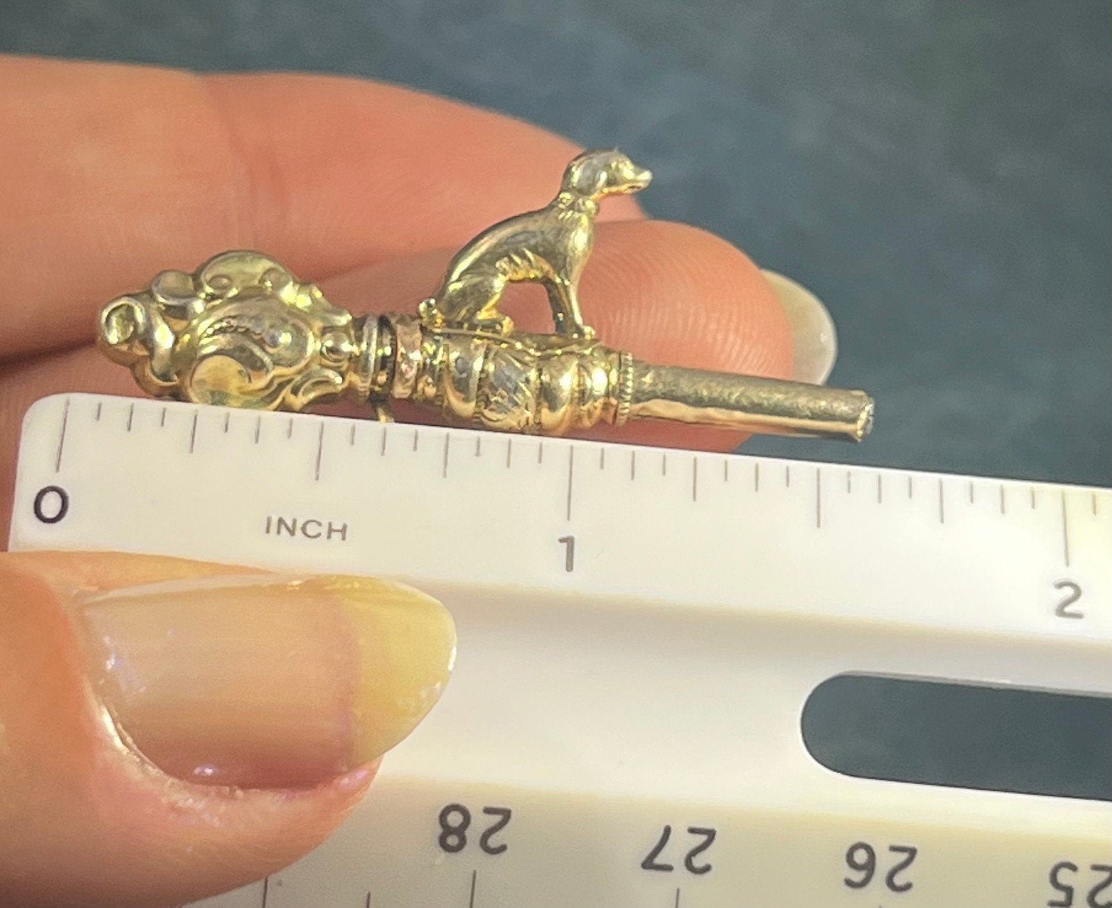 10k Yellow Gold Repousse DOG Watch Key Fob Pendant. Victorian