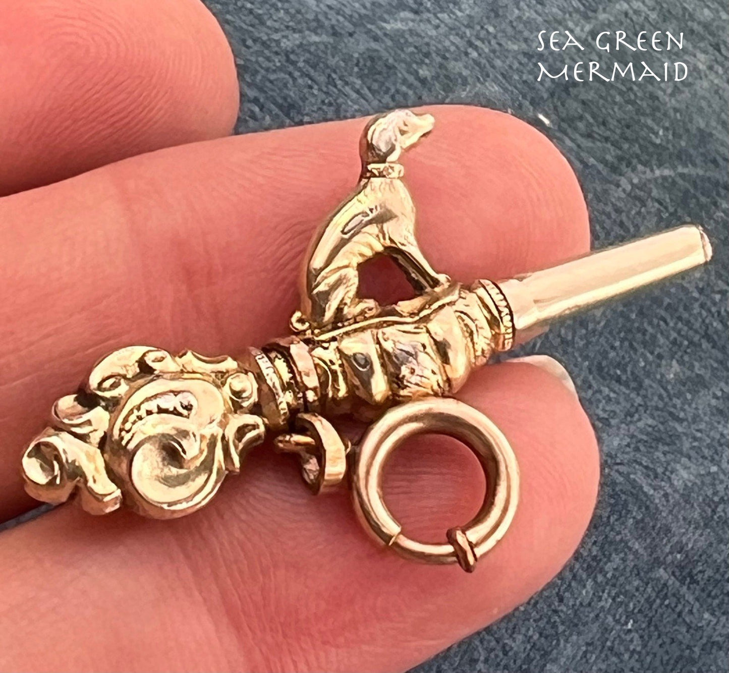 10k Yellow Gold Repousse DOG Watch Key Fob Pendant. Victorian