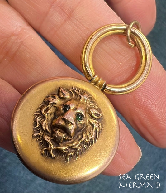 10k Yellow Gold Repousse LION Watch Fob Pendant. Victorian *Video*
