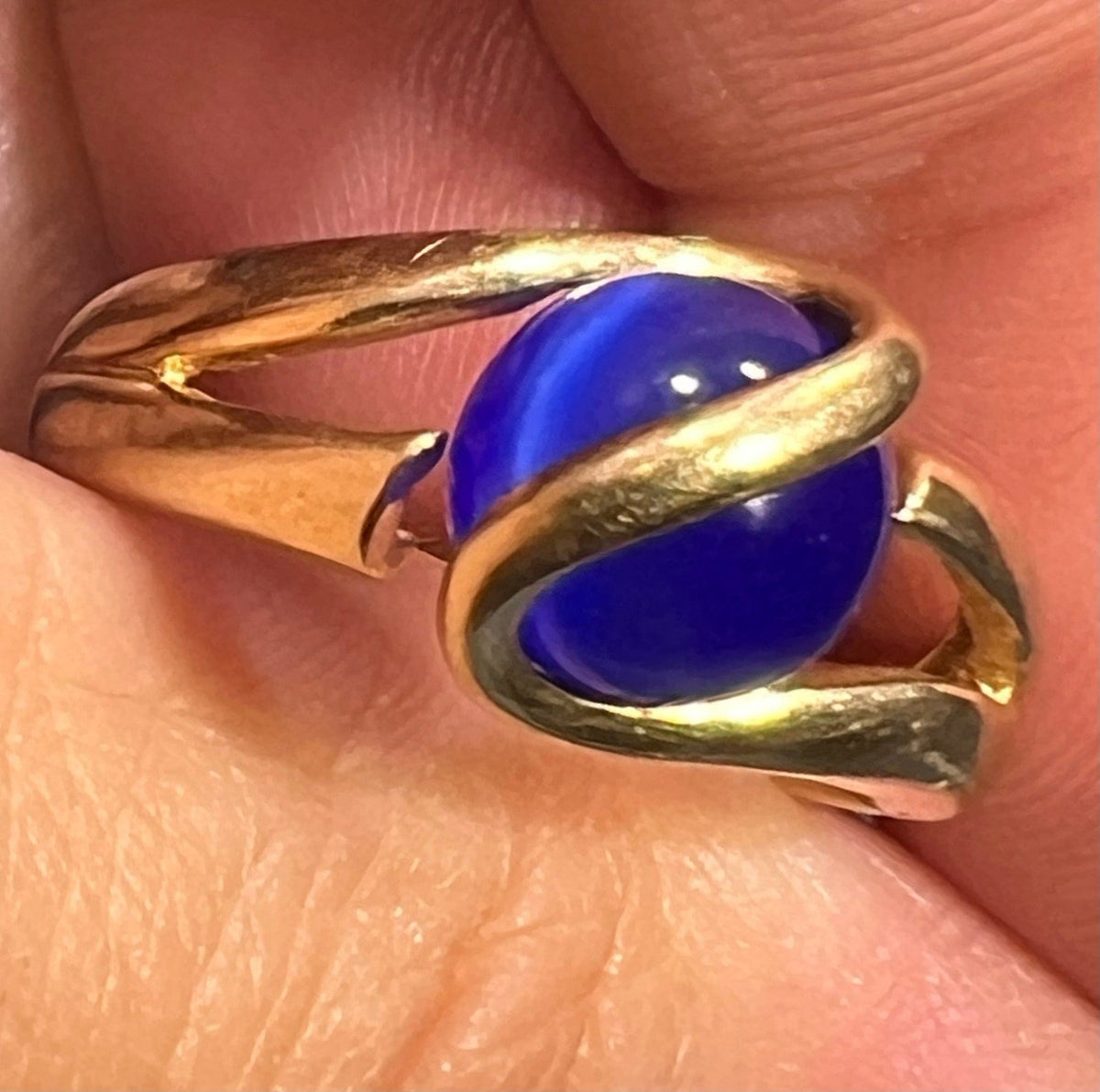 10k Yellow Gold Ring w 9 Interchangeable Lab Cat-Eye Multi-Gems