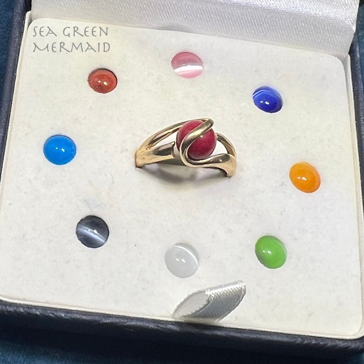 10k Yellow Gold Ring w 9 Interchangeable Lab Cat-Eye Multi-Gems