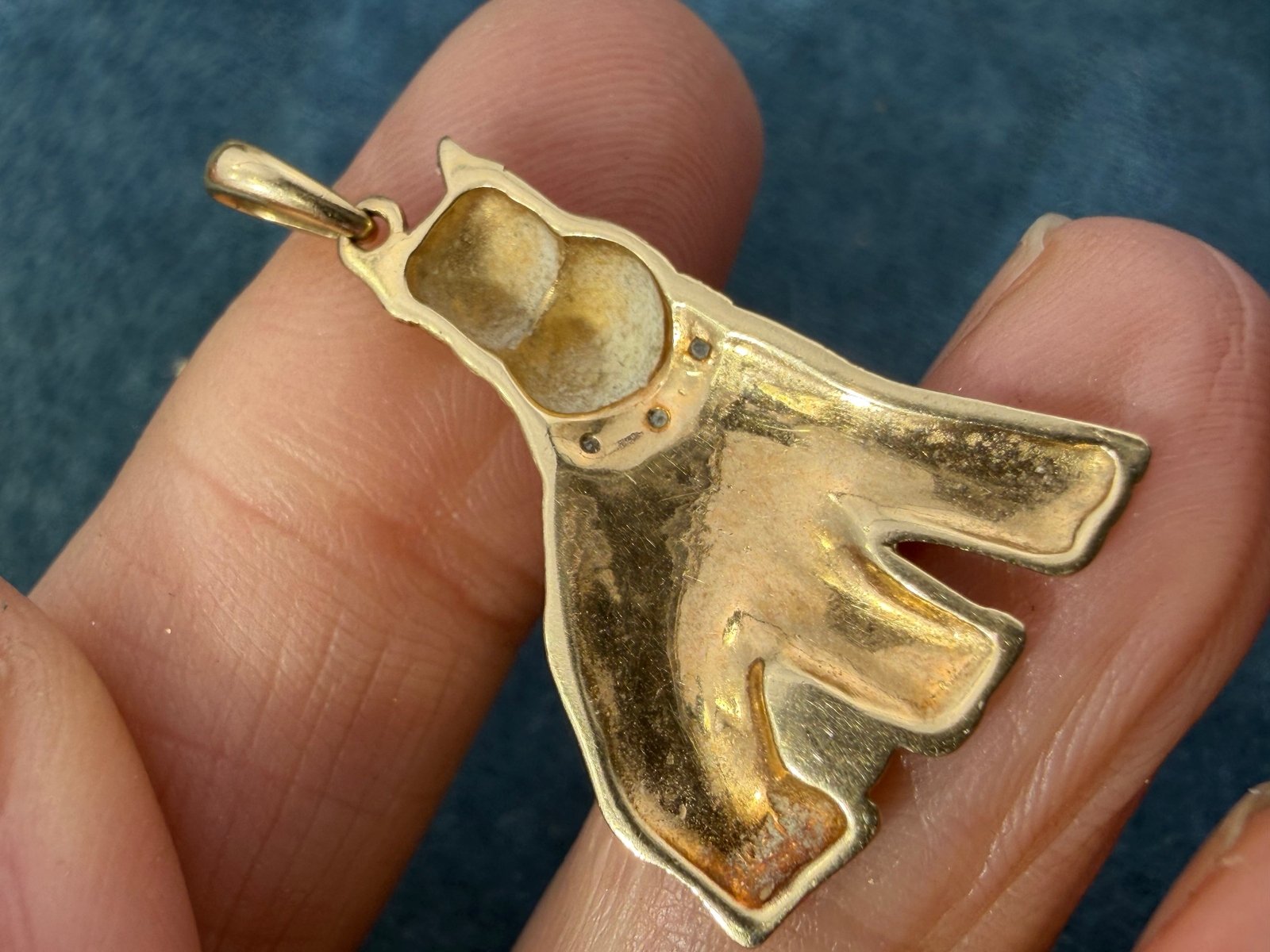 10k Yellow Gold Schnauzer Terrier Dog Pendant w Diamond Collar