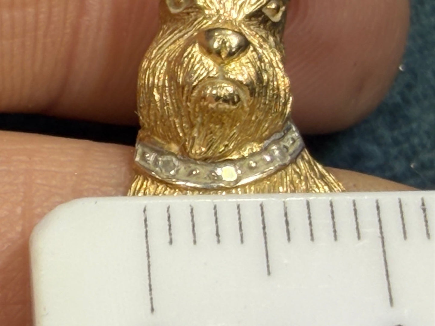 10k Yellow Gold Schnauzer Terrier Dog Pendant w Diamond Collar