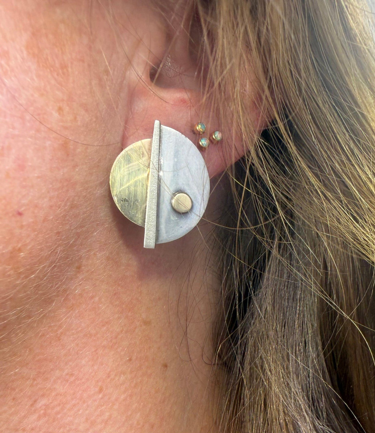 10k Yellow Gold + Silver MCM Modernist Geometric Eclipse Moon Lunar Earrings