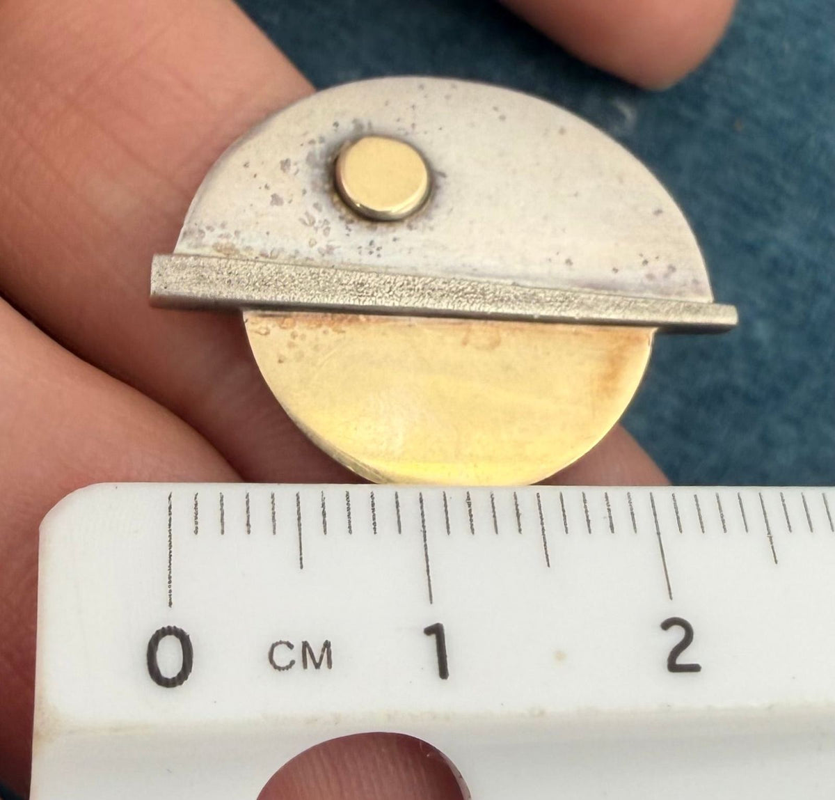 10k Yellow Gold + Silver MCM Modernist Geometric Eclipse Moon Lunar Earrings