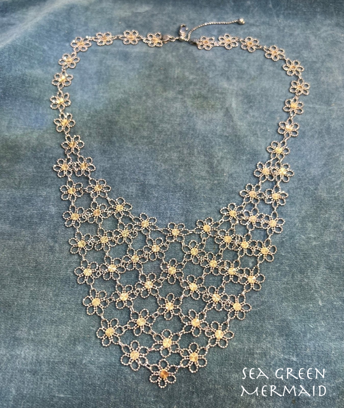 10k Yellow Gold & Silver Mesh Bib Necklace. Daisy Chain *Video*