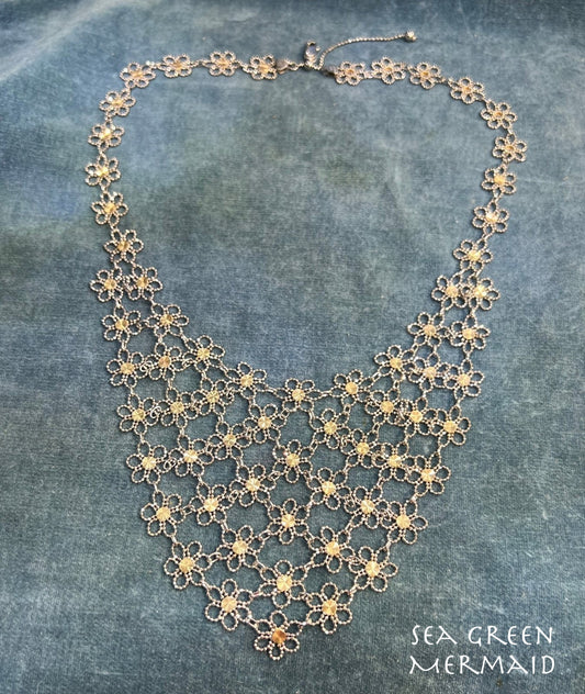 10k Yellow Gold & Silver Mesh Bib Necklace. Daisy Chain *Video*