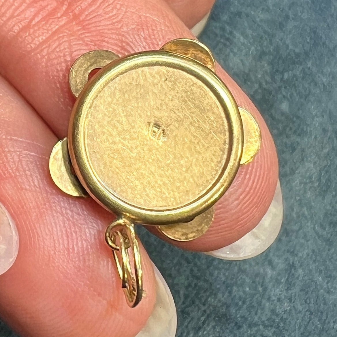 10k Yellow Gold Tiny Tambourine Pendant. Little Discs Move!