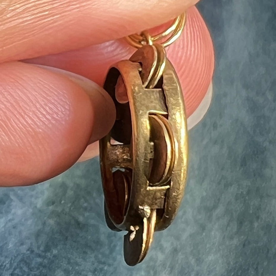 10k Yellow Gold Tiny Tambourine Pendant. Little Discs Move!