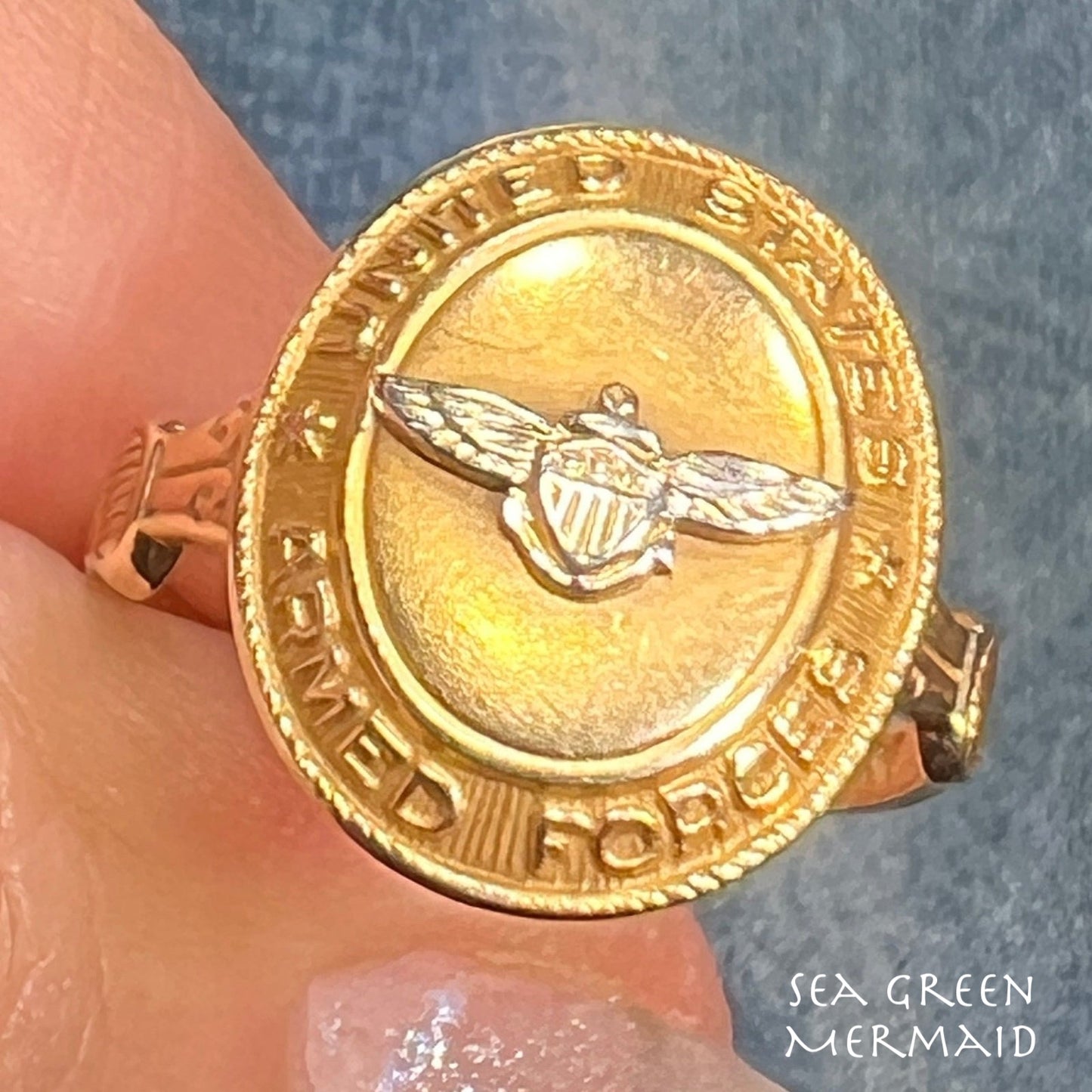 10k Yellow Gold US Armed Forces Airborne Wings Signet Ring