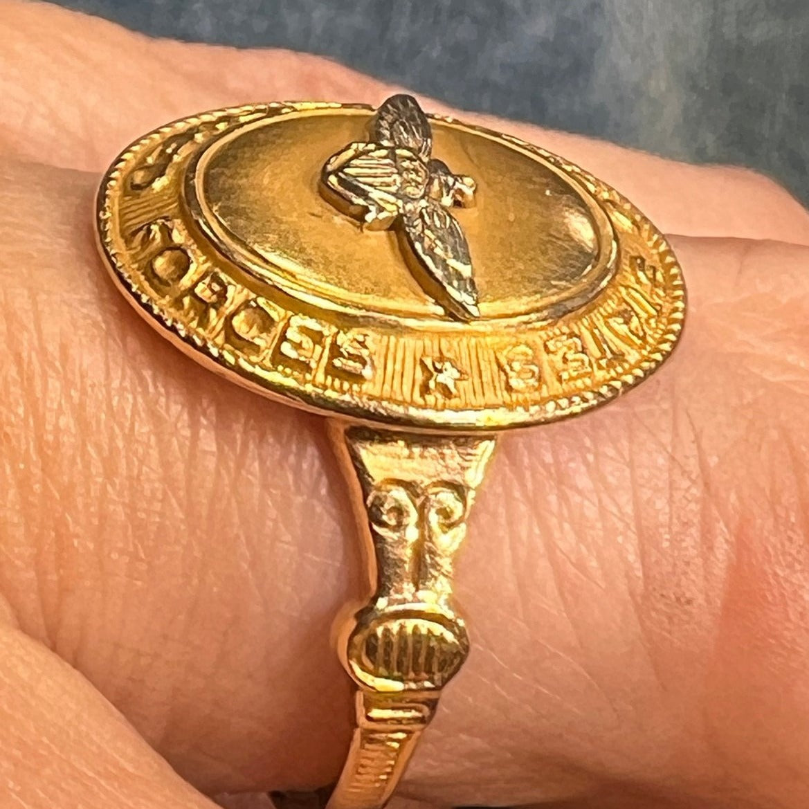 10k Yellow Gold US Armed Forces Airborne Wings Signet Ring