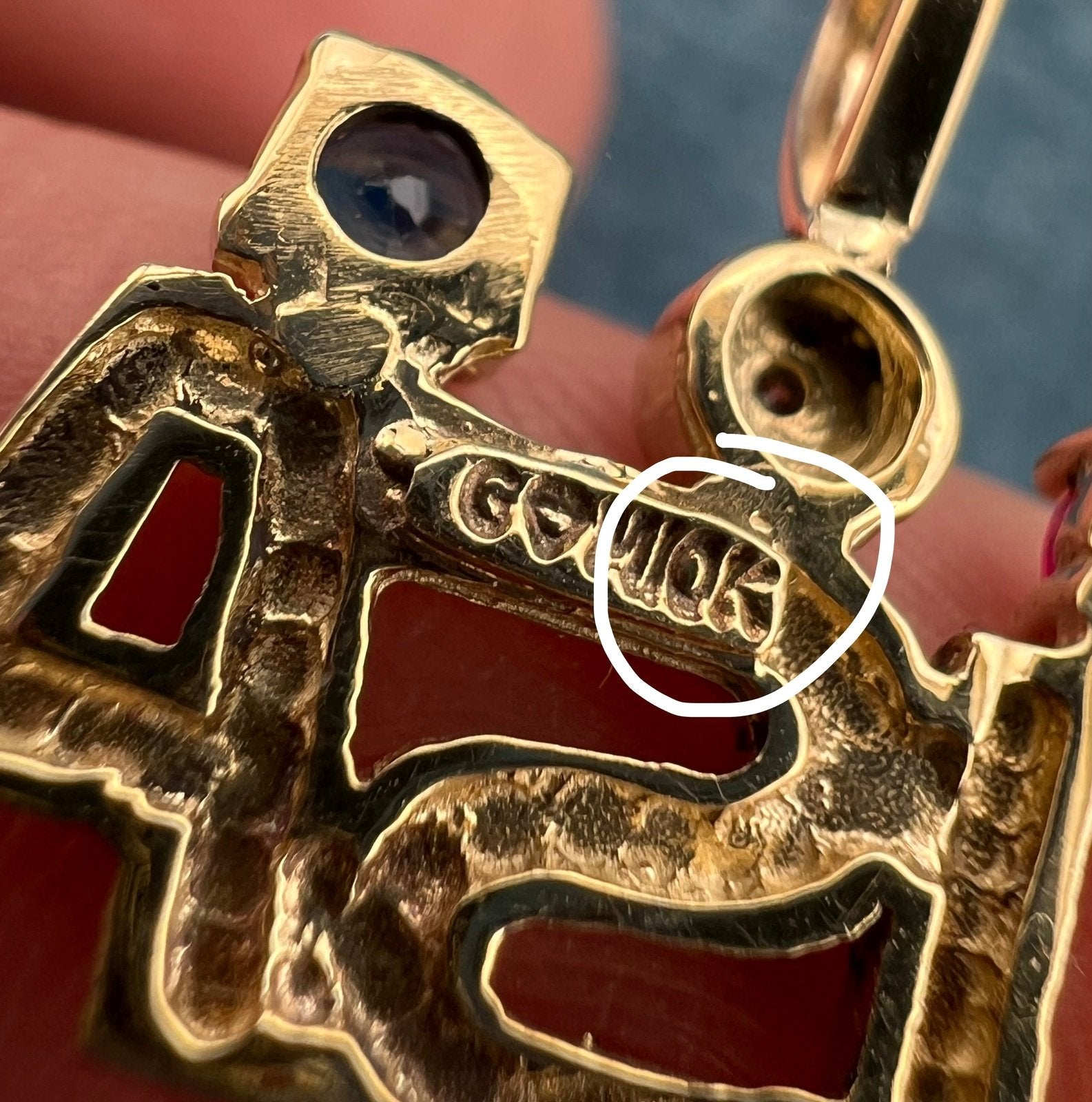 10k Yellow Gold USA Olympics Pendant w Diamond, Sapphire + Ruby