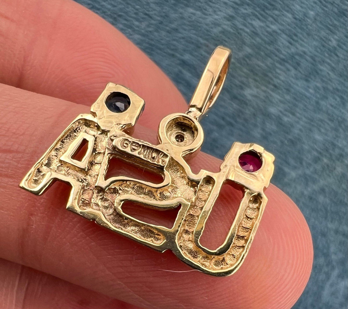 10k Yellow Gold USA Olympics Pendant w Diamond, Sapphire + Ruby