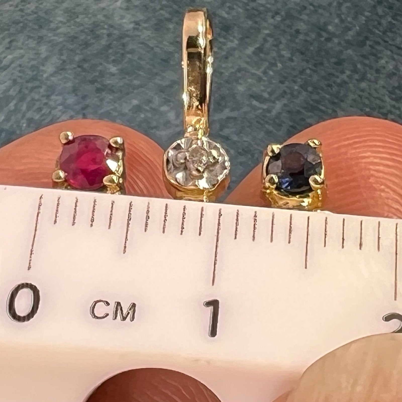 10k Yellow Gold USA Olympics Pendant w Diamond, Sapphire + Ruby