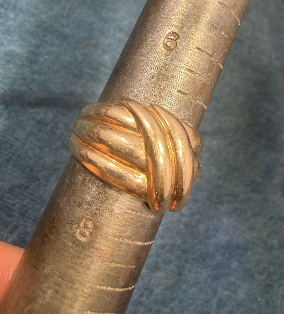 10k Yellow Gold Wide Band Ring. Stacked Love Knot Design. 12mm