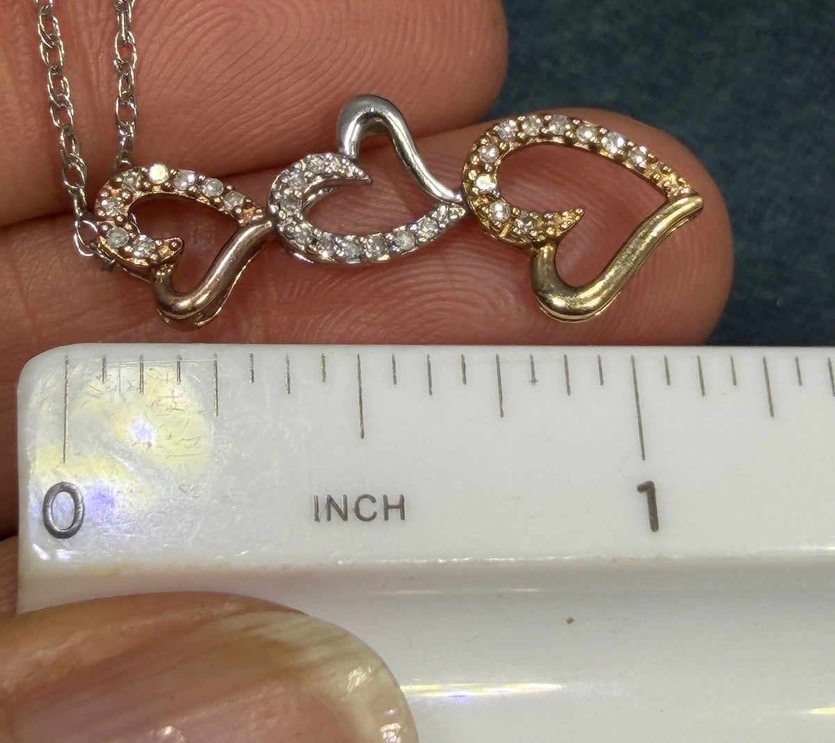 10k Yellow + Rose Gold + 925 Silver Diamond Hearts Pendant. SUNDANCE