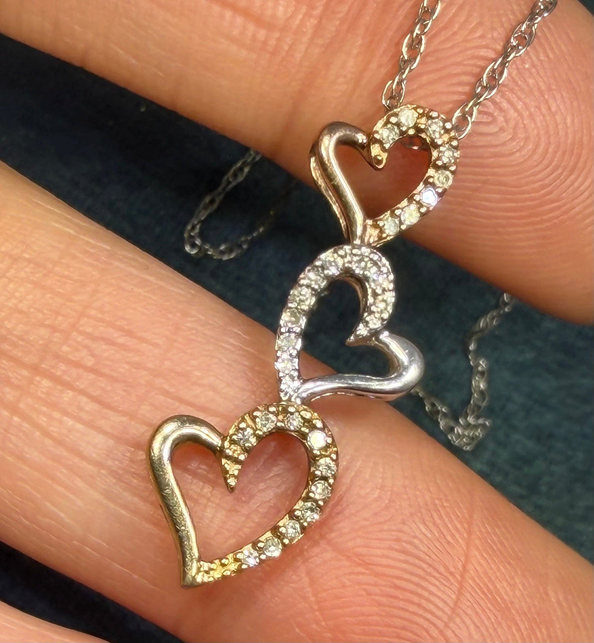 10k Yellow + Rose Gold + 925 Silver Diamond Hearts Pendant. SUNDANCE