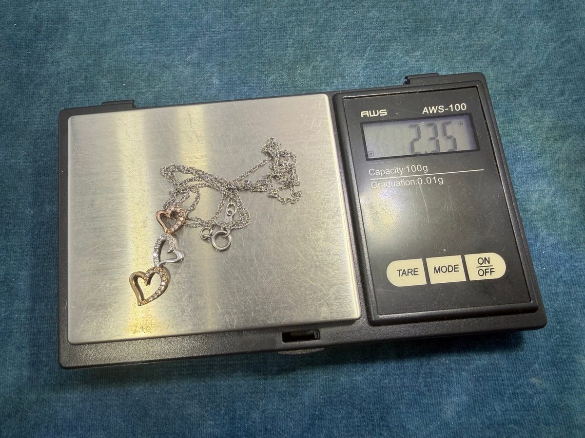 10k Yellow + Rose Gold + 925 Silver Diamond Hearts Pendant. SUNDANCE